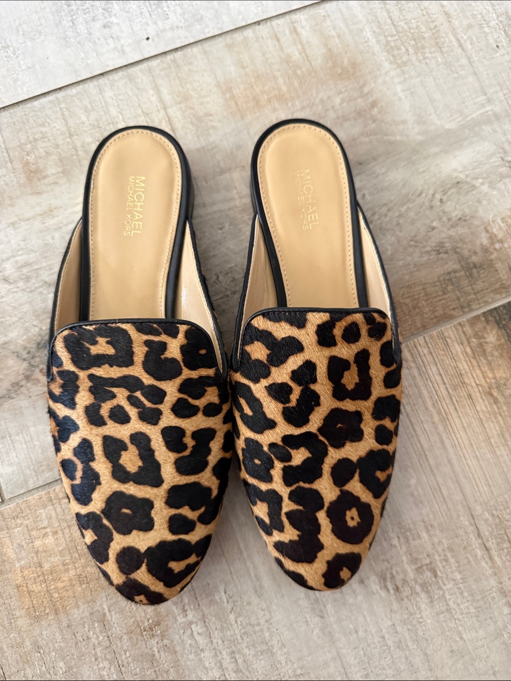 MICHAEL Michael Kors Leopard Print Slip-On Mules in Brown and Black